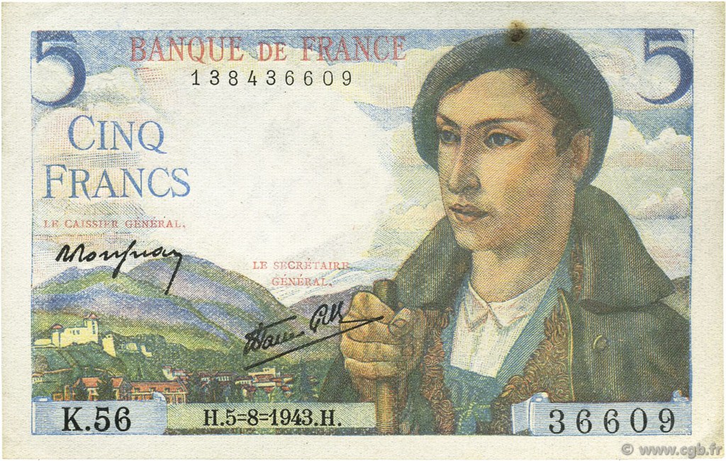 5 Francs BERGER FRANKREICH  1943 F.05.03 fST