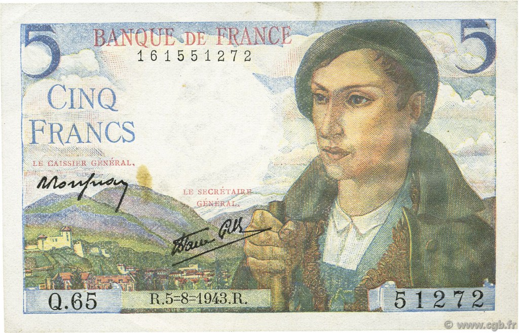 5 Francs BERGER FRANCIA  1943 F.05.03 EBC