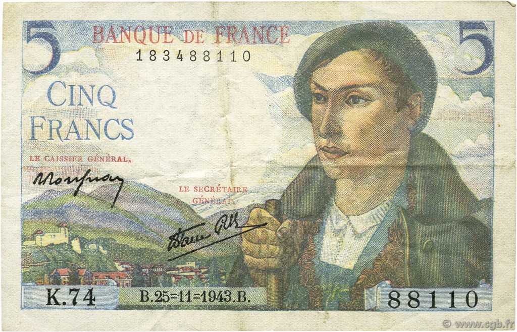 5 Francs BERGER FRANCIA  1943 F.05.04 MBC