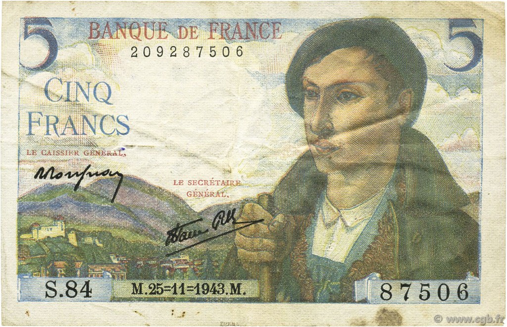 5 Francs BERGER FRANCIA  1943 F.05.04 MBC