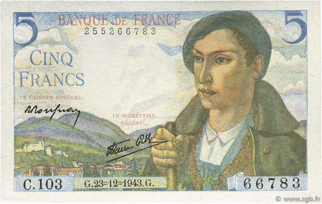 5 Francs BERGER FRANCIA  1943 F.05.05 SC