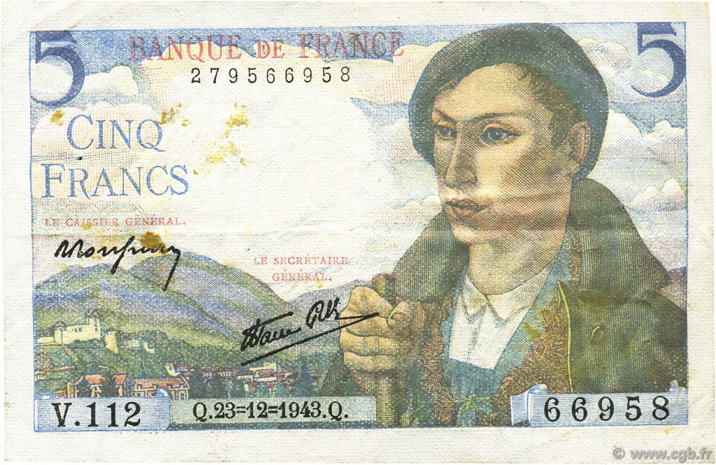 5 Francs BERGER FRANCIA  1943 F.05.05 MBC
