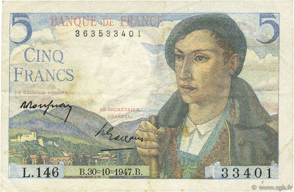 5 Francs BERGER FRANKREICH  1947 F.05.07 VZ