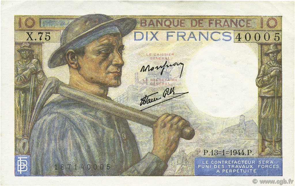 10 Francs MINEUR FRANCIA  1944 F.08.10 SPL+