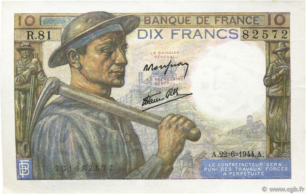 10 Francs MINEUR FRANCIA  1944 F.08.12 SC