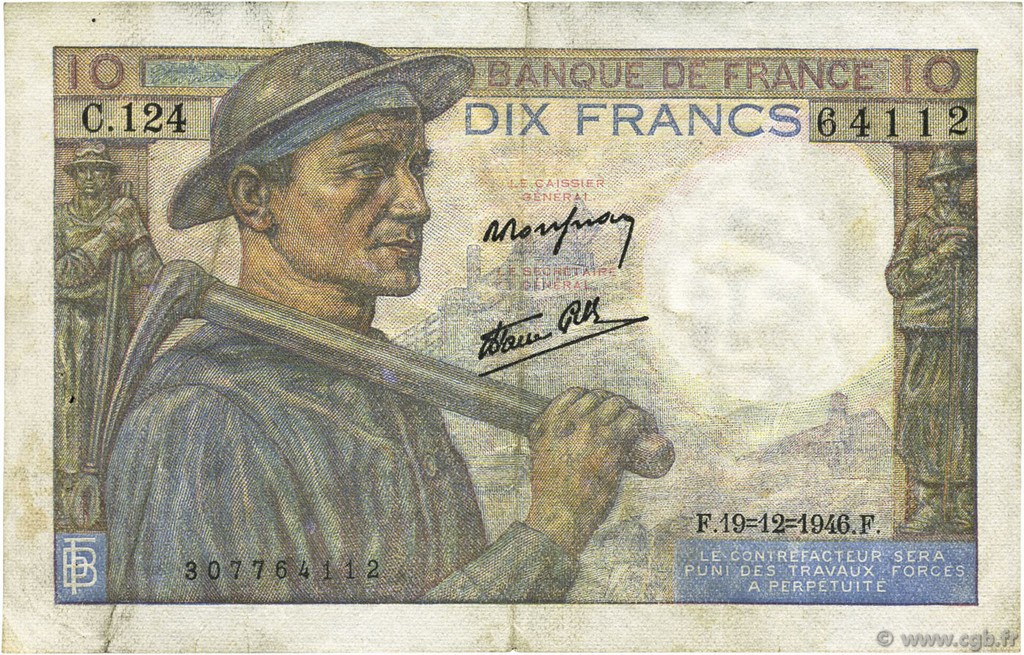 10 Francs MINEUR FRANKREICH  1946 F.08.16 SS