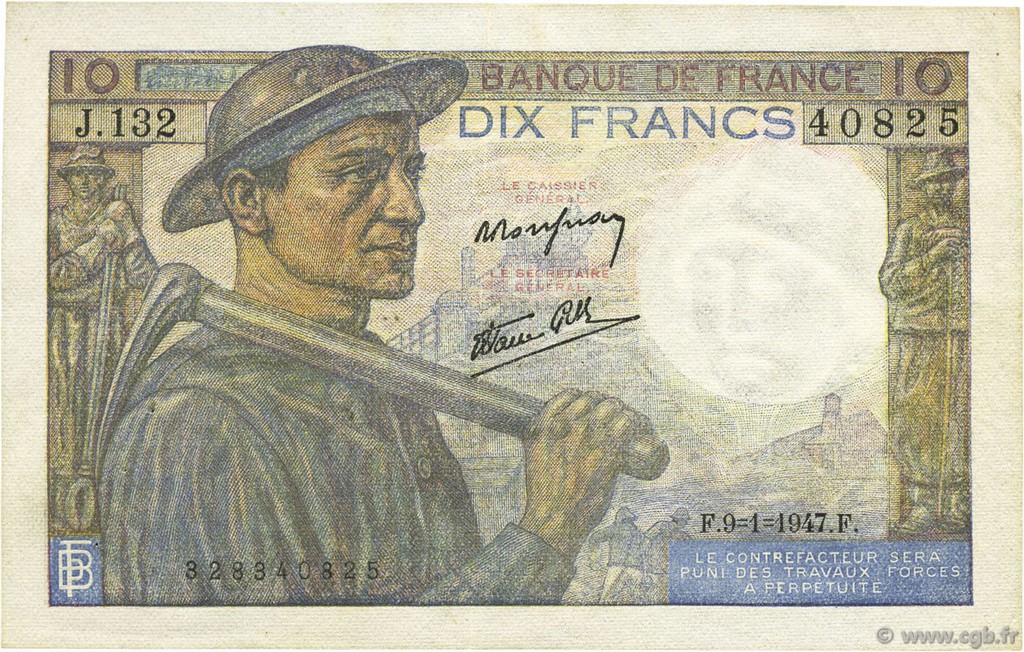 10 Francs MINEUR FRANCIA  1947 F.08.17 SPL