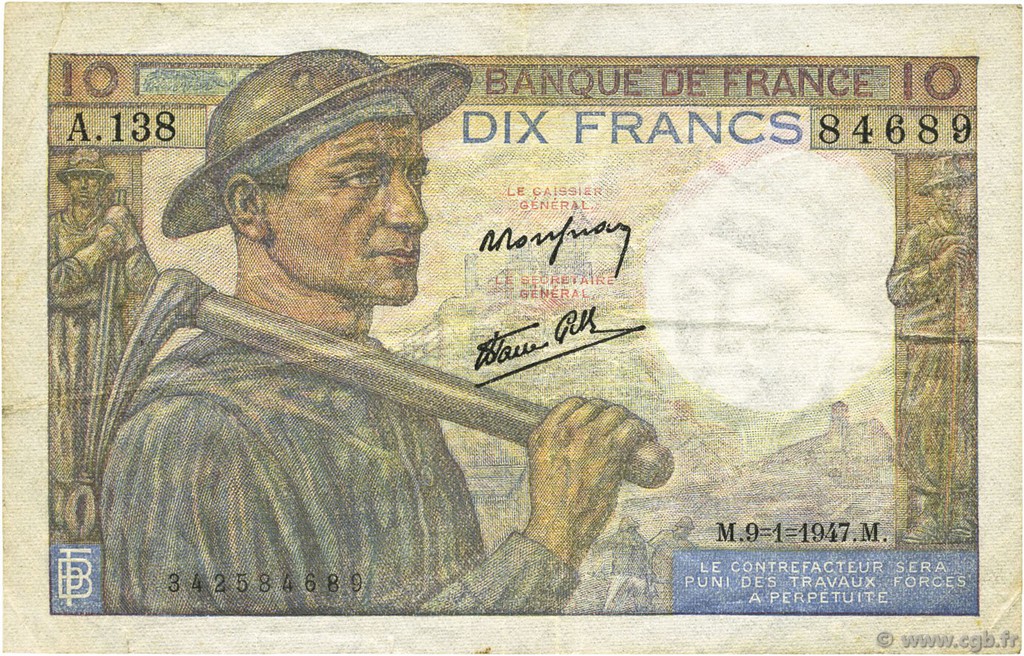 10 Francs MINEUR FRANCIA  1947 F.08.17 BB