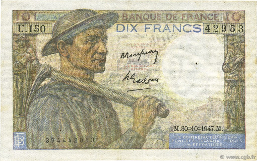 10 Francs MINEUR FRANCIA  1947 F.08.18 BB