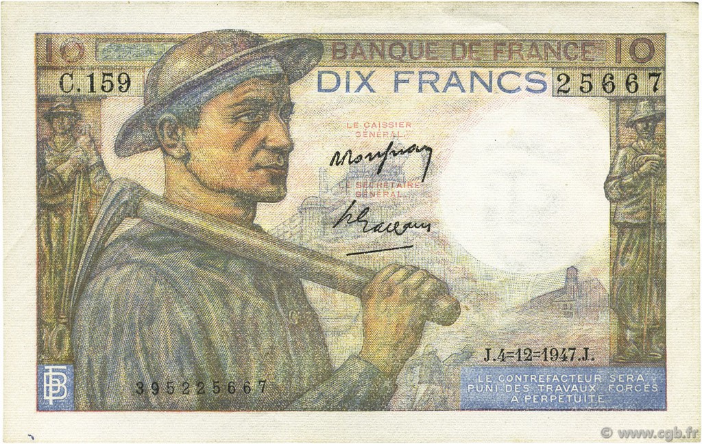 10 Francs MINEUR FRANCIA  1947 F.08.19 EBC+