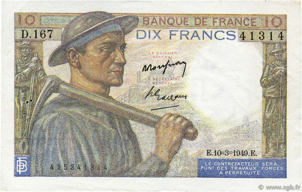 10 Francs MINEUR FRANCE  1949 F.08.20 SUP