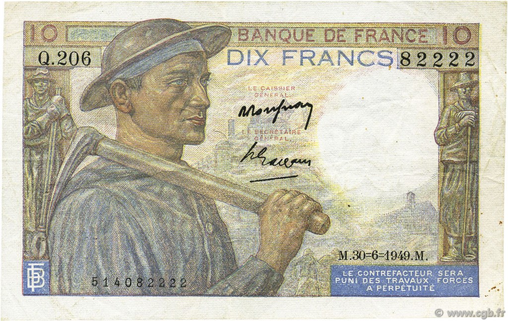 10 Francs MINEUR FRANCIA  1949 F.08.22a BB
