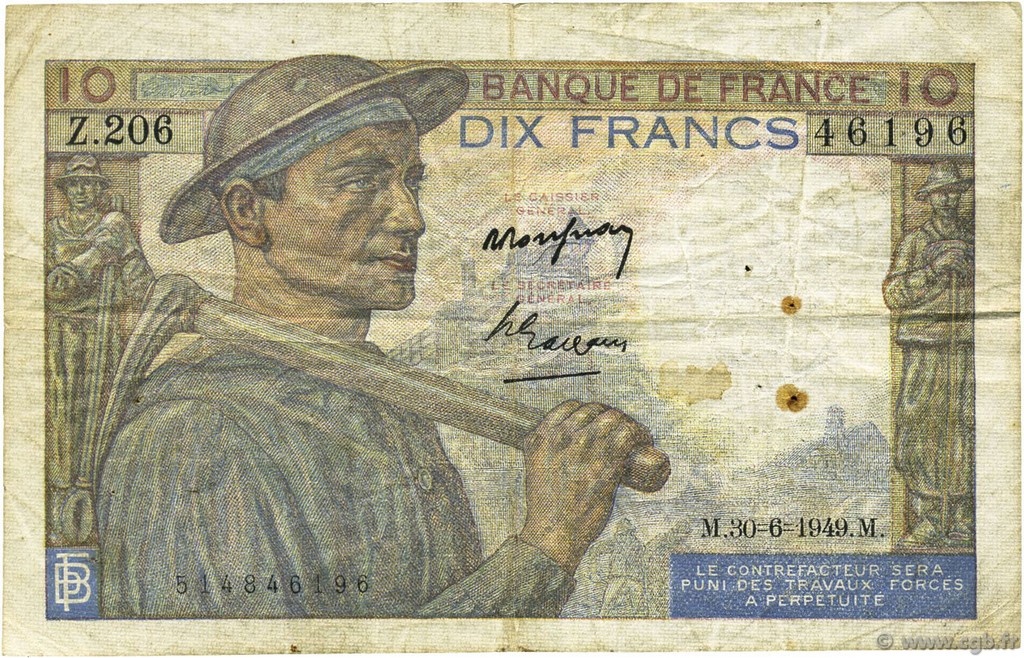 10 Francs MINEUR FRANCIA  1949 F.08.22a BC