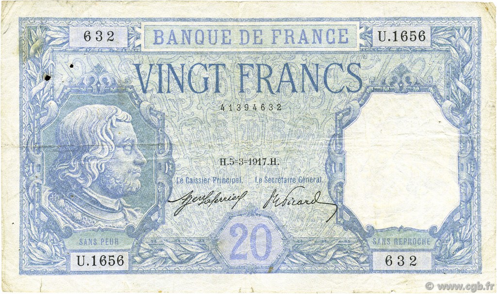 20 Francs BAYARD FRANKREICH  1917 F.11.02 fSS