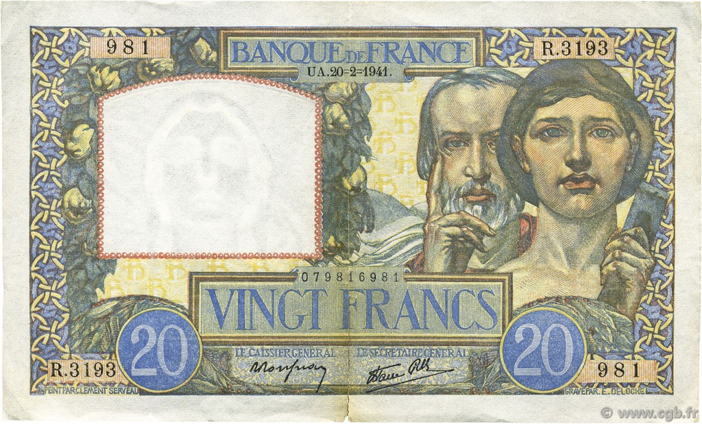20 Francs TRAVAIL ET SCIENCE FRANCIA  1941 F.12.12 BB