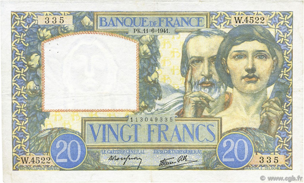20 Francs TRAVAIL ET SCIENCE FRANCIA  1941 F.12.15 MBC