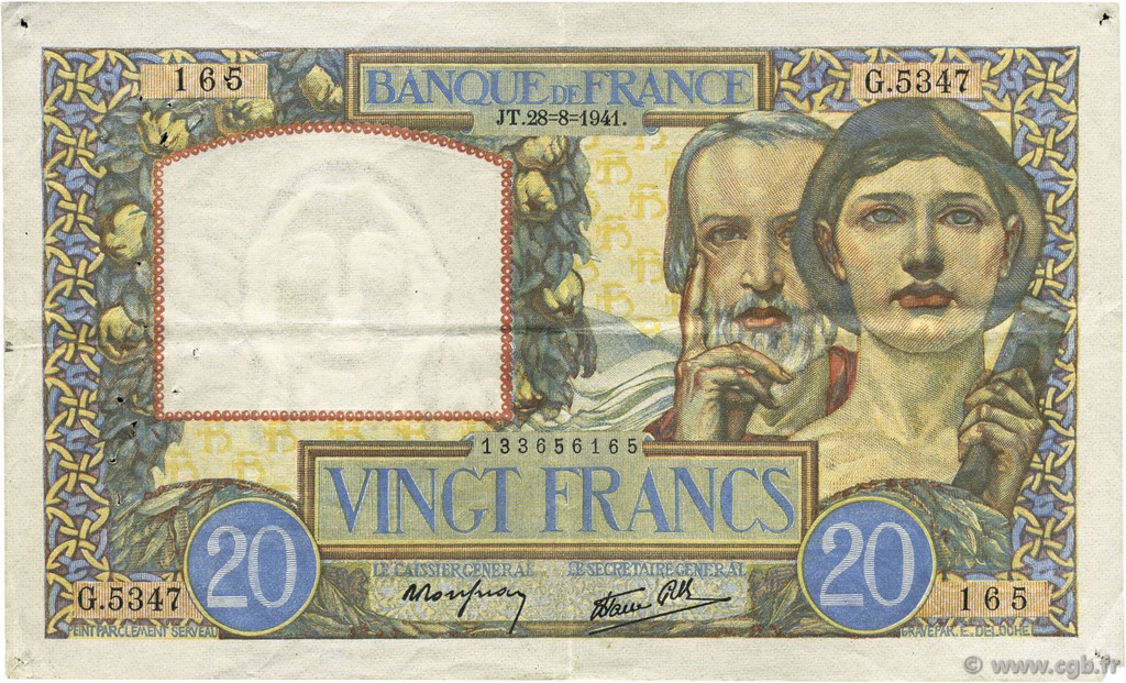 20 Francs TRAVAIL ET SCIENCE FRANCIA  1941 F.12.17 BB