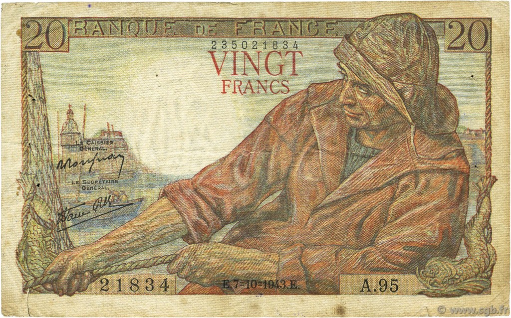 20 Francs PÊCHEUR FRANCE  1943 F.13.07 F