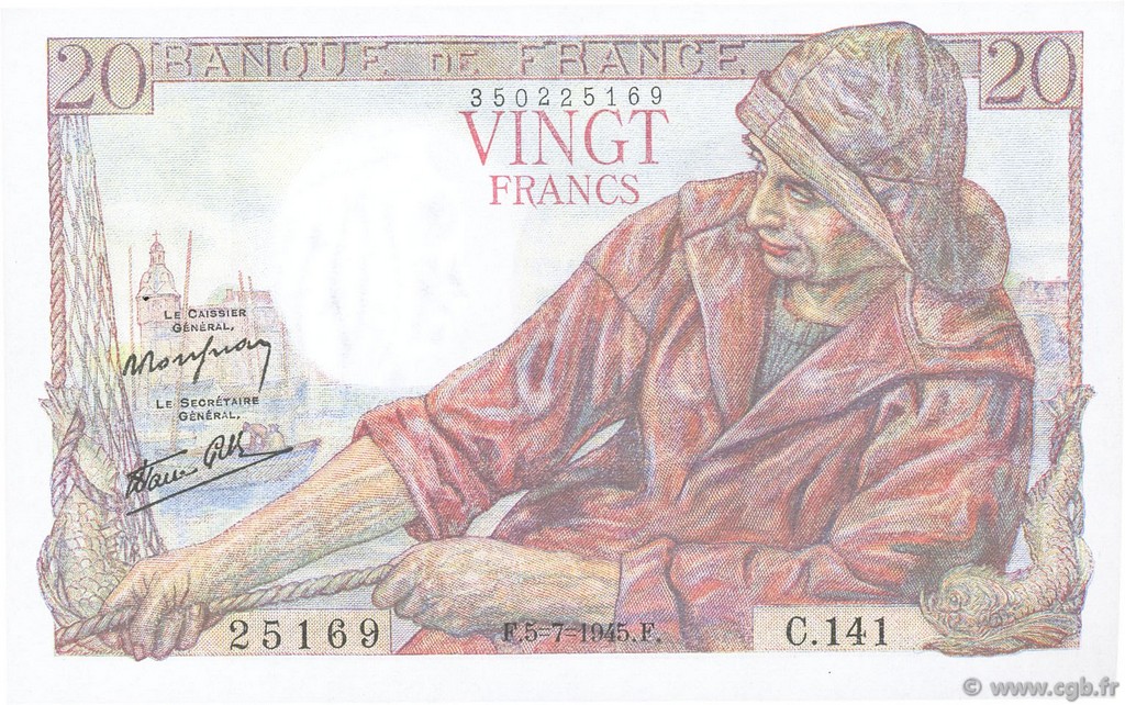 20 Francs PÊCHEUR FRANCE  1945 F.13.10 SPL