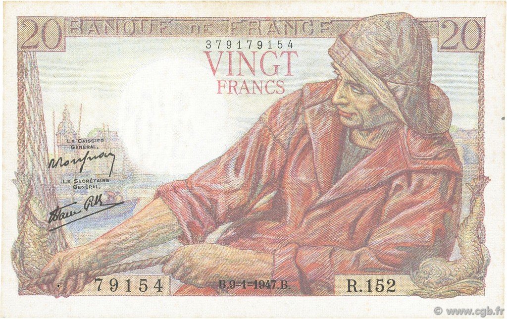 20 Francs PÊCHEUR FRANCE  1947 F.13.11 XF