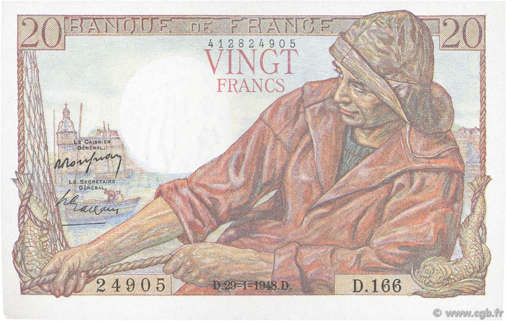 20 Francs PÊCHEUR FRANKREICH  1948 F.13.12 VZ