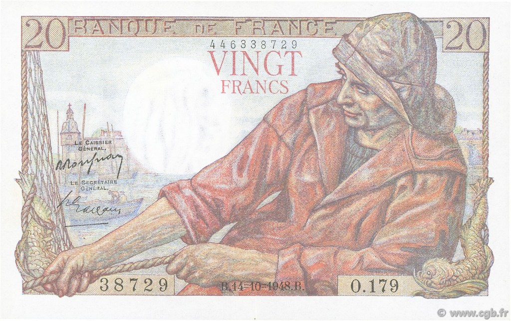 20 Francs PÊCHEUR FRANKREICH  1948 F.13.13 VZ