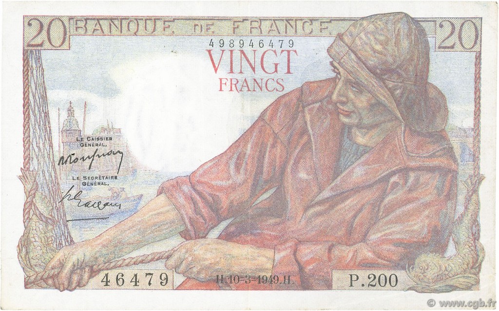 20 Francs PÊCHEUR FRANCIA  1949 F.13.14 EBC