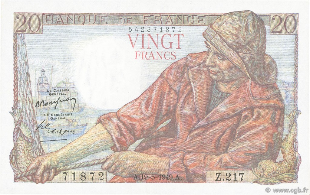 20 Francs PÊCHEUR FRANCIA  1949 F.13.15 q.AU