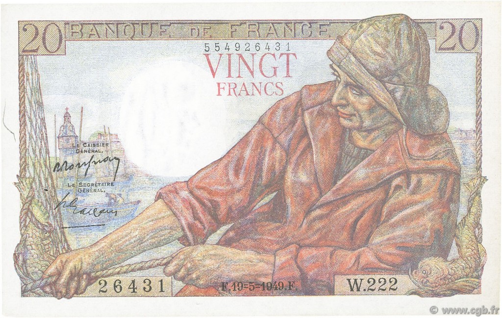 20 Francs PÊCHEUR FRANCIA  1949 F.13.15 SPL+