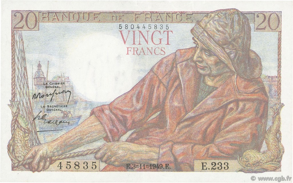 20 Francs PÊCHEUR FRANCIA  1949 F.13.16 SPL