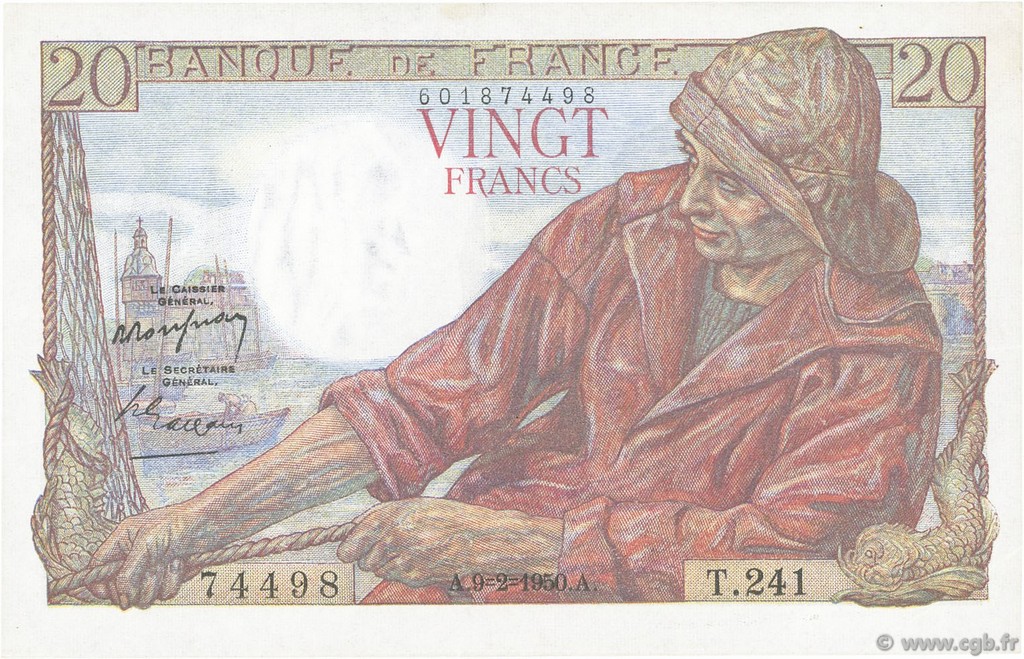 20 Francs PÊCHEUR FRANCIA  1950 F.13.17 EBC