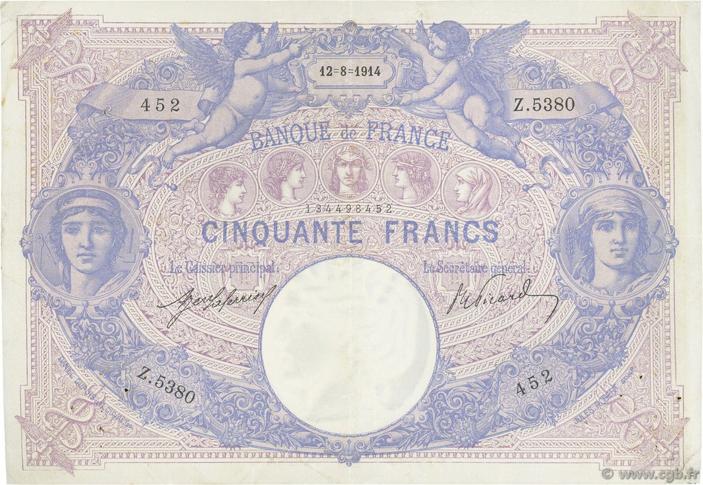50 Francs BLEU ET ROSE FRANCIA  1914 F.14.27 BB