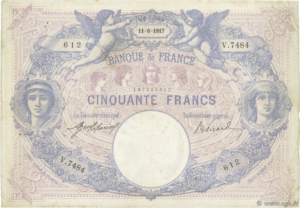 50 Francs BLEU ET ROSE FRANCE  1917 F.14.30 F