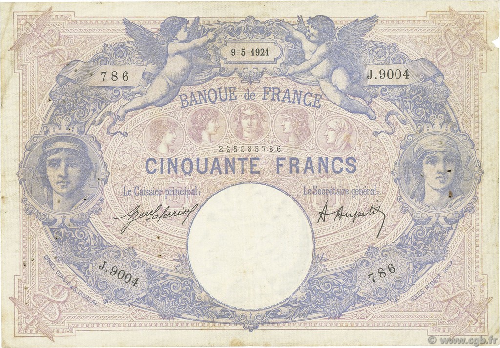 50 Francs BLEU ET ROSE FRANCIA  1921 F.14.34 BC