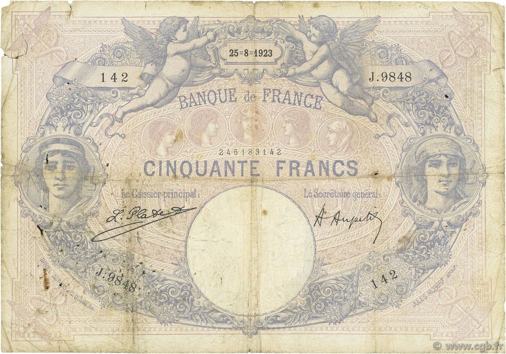 50 Francs BLEU ET ROSE FRANCIA  1923 F.14.36 B