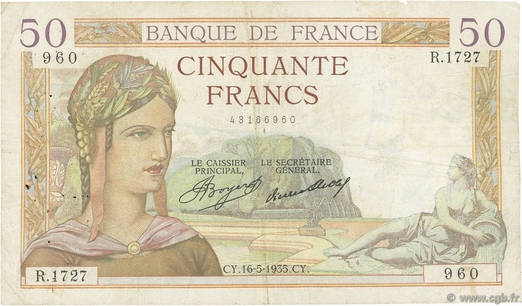 50 Francs CÉRÈS FRANCIA  1935 F.17.09 BC
