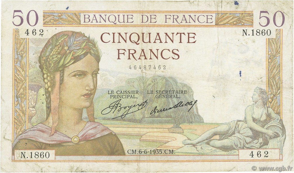 50 Francs CÉRÈS FRANCIA  1935 F.17.10 BC