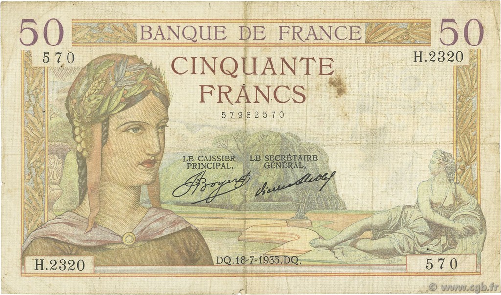 50 Francs CÉRÈS FRANKREICH  1935 F.17.13 fSS