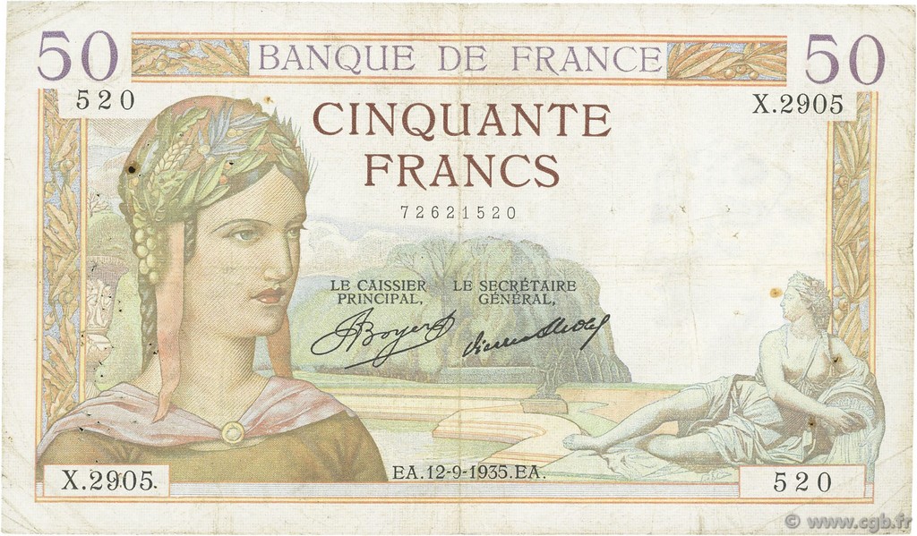 50 Francs CÉRÈS FRANCIA  1935 F.17.16 MB