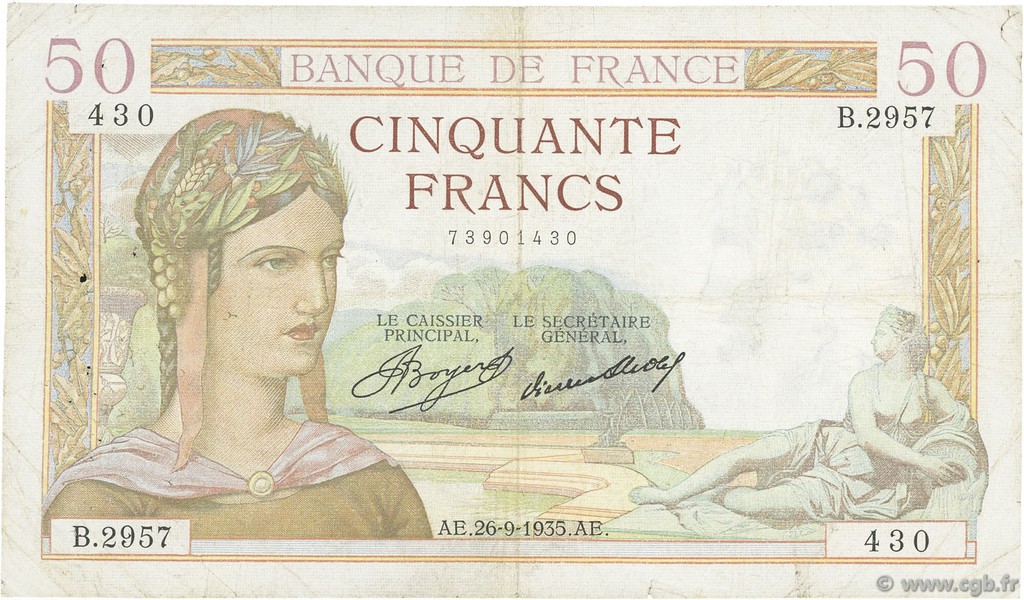 50 Francs CÉRÈS FRANCIA  1935 F.17.17 MB