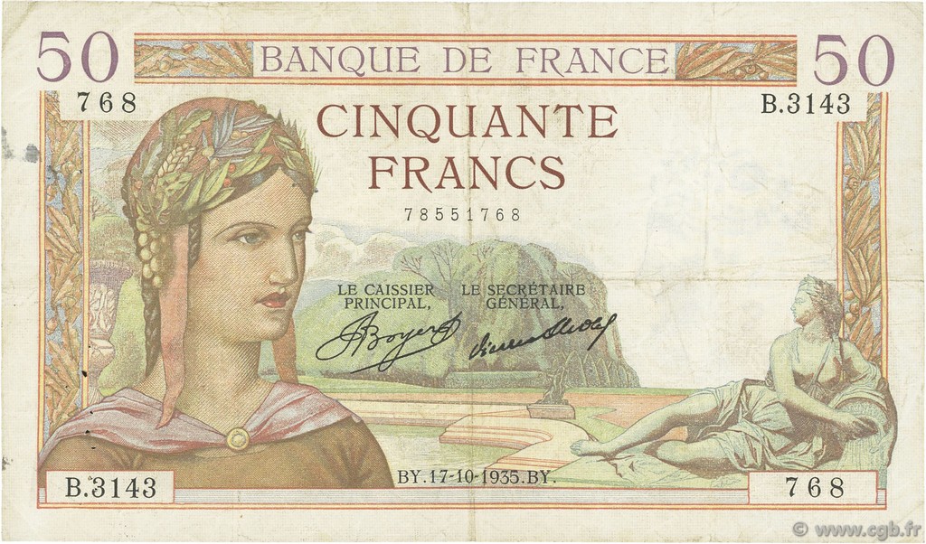50 Francs CÉRÈS FRANCIA  1935 F.17.18 q.BB