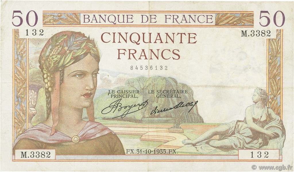 50 Francs CÉRÈS FRANCE  1935 F.17.19 F+
