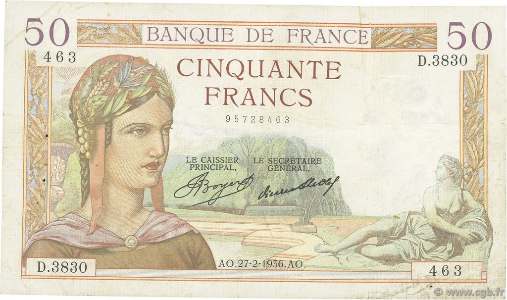 50 Francs CÉRÈS FRANCE  1936 F.17.22 F+