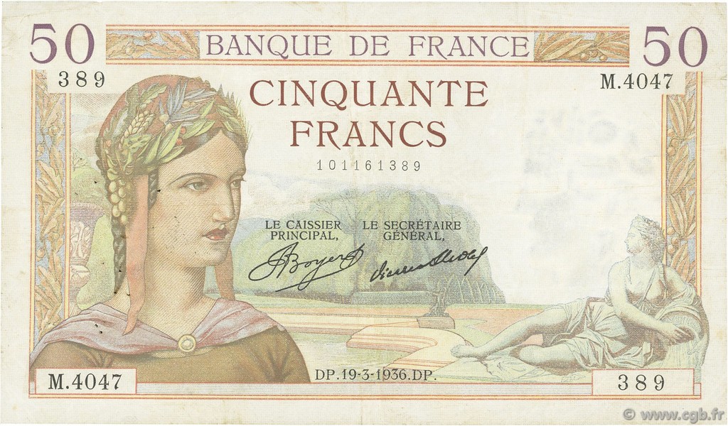 50 Francs CÉRÈS FRANCIA  1936 F.17.23 BB