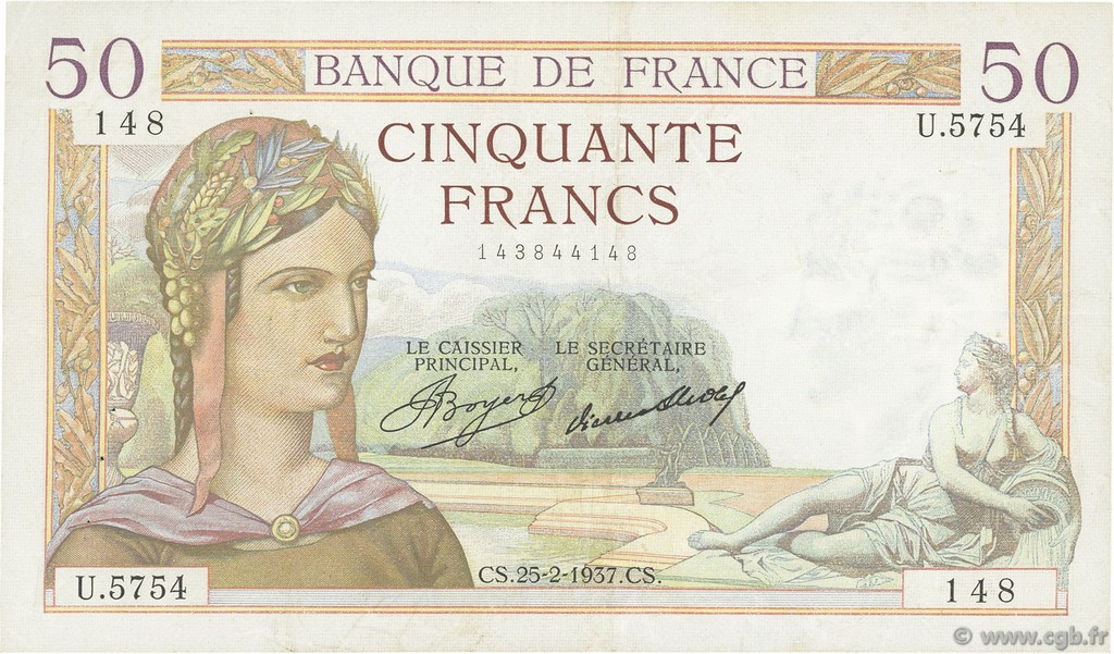 50 Francs CÉRÈS FRANCE  1937 F.17.35 VF
