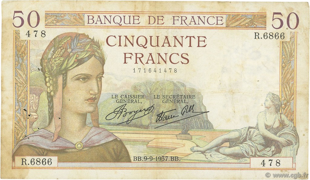 50 Francs CÉRÈS modifié FRANCIA  1937 F.18.03 BC