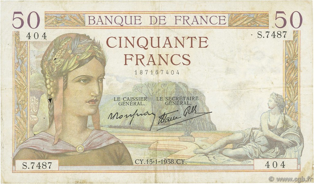 50 Francs CÉRÈS modifié FRANCIA  1938 F.18.07 MB