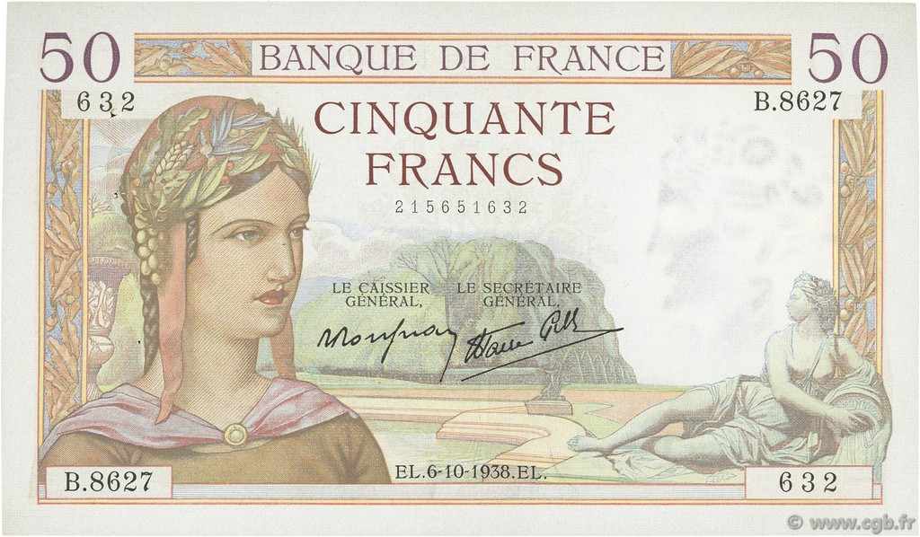 50 Francs CÉRÈS modifié FRANCIA  1938 F.18.15 EBC a SC