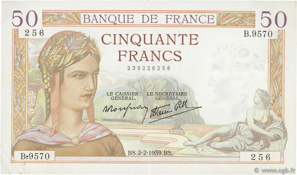 50 Francs CÉRÈS modifié FRANCE  1939 F.18.21 VF