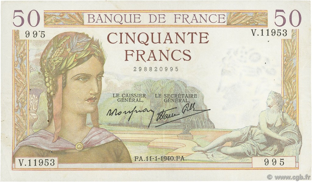 50 Francs CÉRÈS modifié FRANCE  1940 F.18.37 VF
